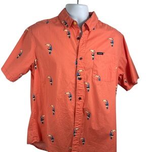 Matix Coral Toucan Print Men's Short Sleeved Aloha Shirt, Size XL